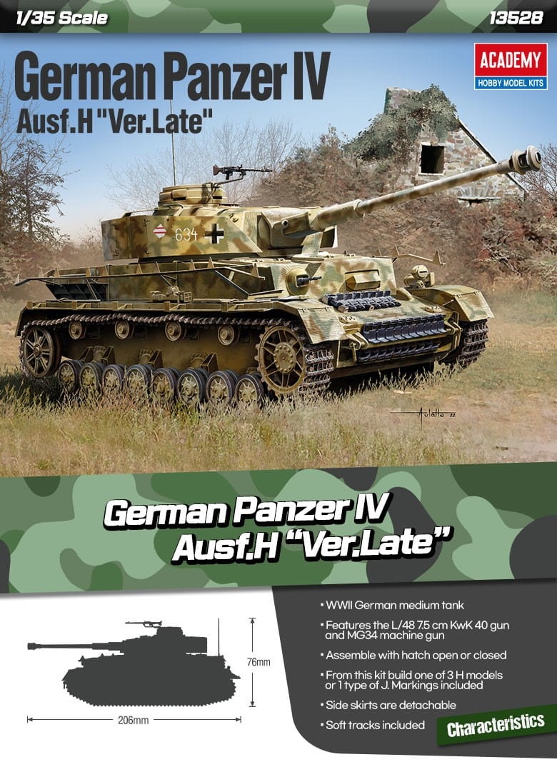 Zdjęcie dodatkowe produktu German Panzer IV Ausf. H Ver. Late 1:35 Academy 13528