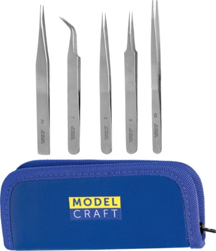 Zestaw 5 pęset ze stali nierdzewnej Modelcraft Shesto PTW2185-S