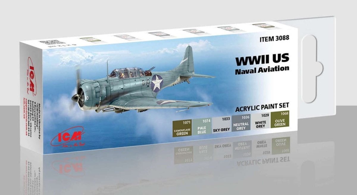 Zdjęcie główne produktu Zestaw farb akrylowych dla lotnictwa morskiego USA z okresu II WŚ (6x12ml) ICM 3088