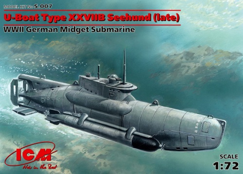 Niemiecki miniaturowy okręt podwodny U-Boat Typ XXVIIB Seehund (wersja późna) 1:72 ICM S007