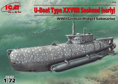 Niemiecki miniaturowy okręt podwodny U-Boat Typ XXVIIB Seehund (wersja wczesna) 1:72 ICM S006