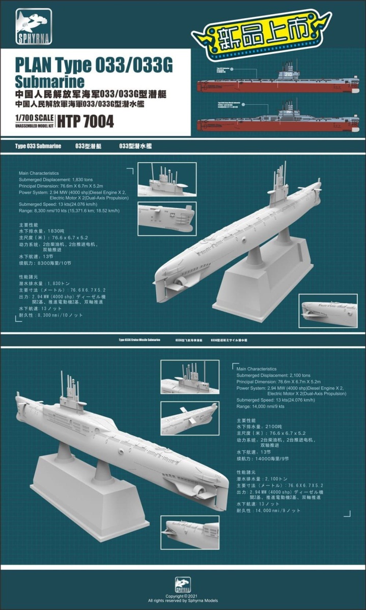 Zdjęcie dodatkowe produktu PLAN Type 033/033G Submarine 1:700 Sphyrna TP7004