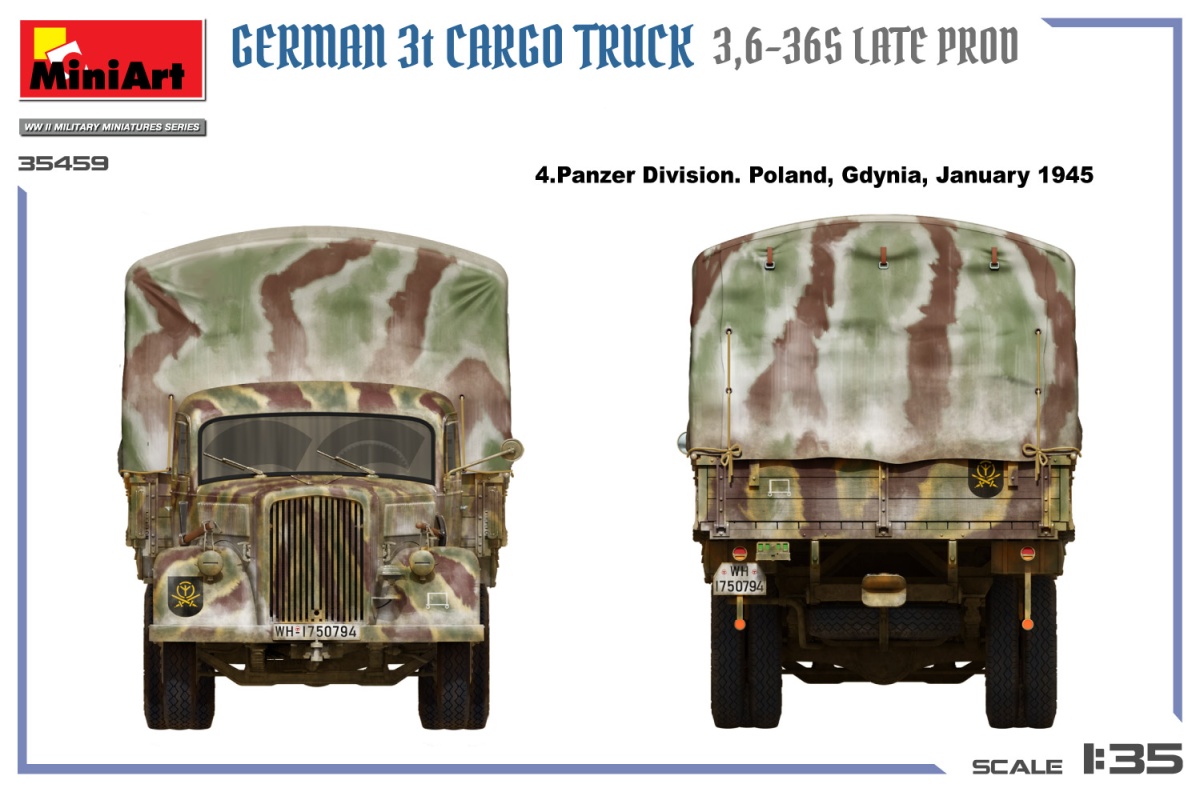 Zdjęcie dodatkowe produktu German 3t Cargo Truck 3,6-36S Late Prod 1:35 MiniArt 35459