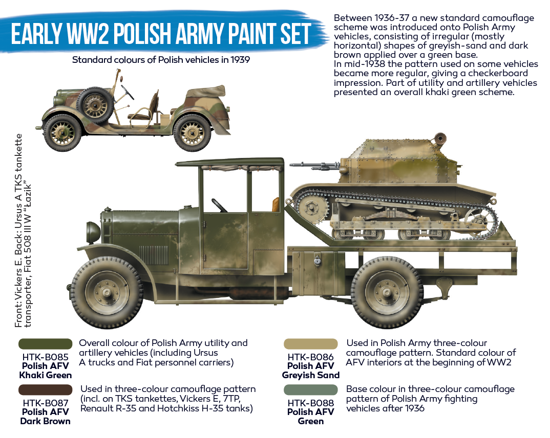 Zdjęcie dodatkowe produktu Zestaw farb Wojska Polskiego z początku II wojny światowej (4x17ml) Hataka BS11
