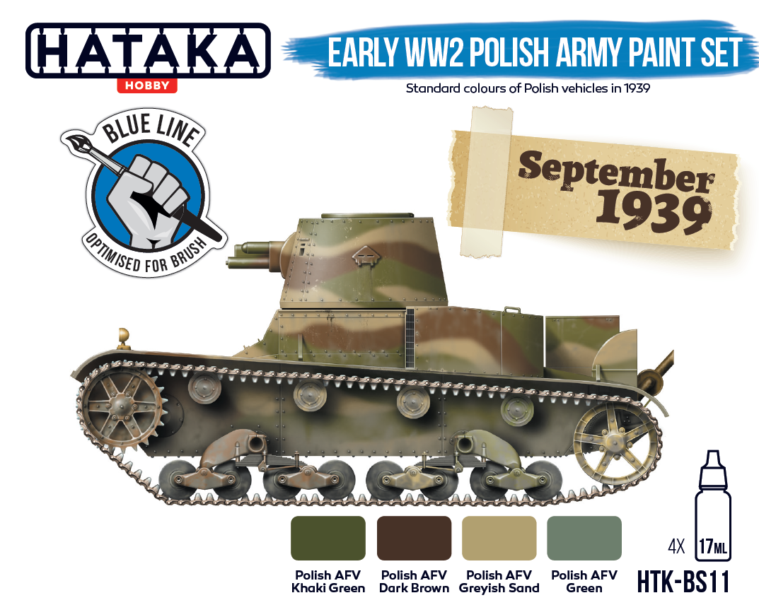 Zdjęcie dodatkowe produktu Zestaw farb Wojska Polskiego z początku II wojny światowej (4x17ml) Hataka BS11