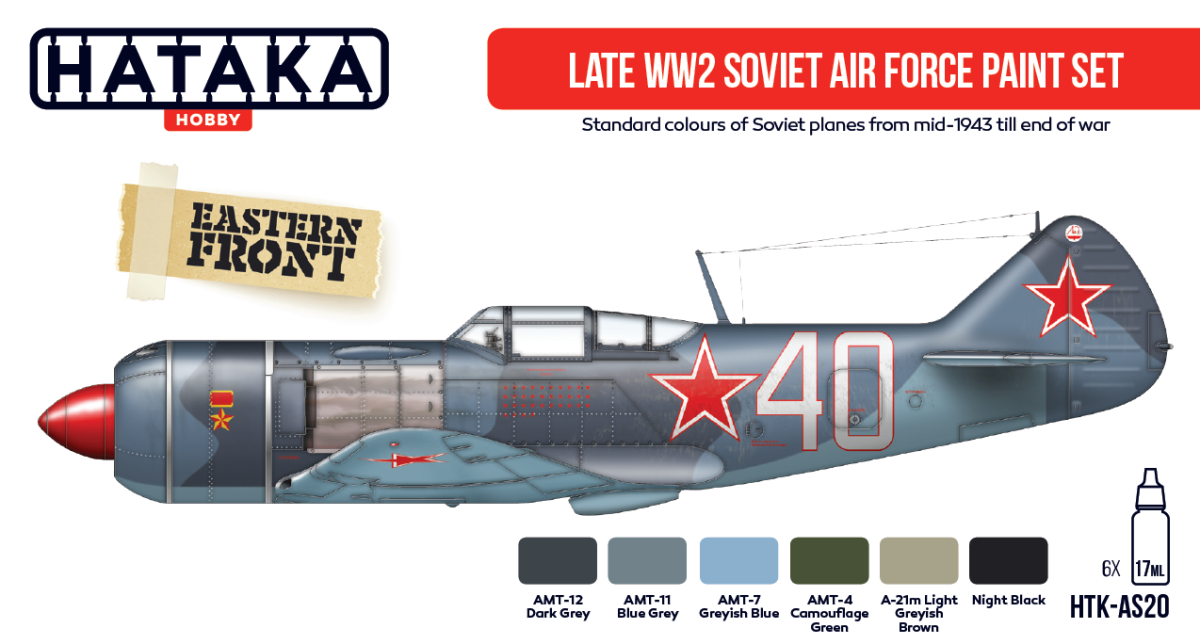 Zdjęcie dodatkowe produktu Zestaw farb radzieckich sił powietrznych z końca II wojny światowej (6x17ml) Hataka AS20