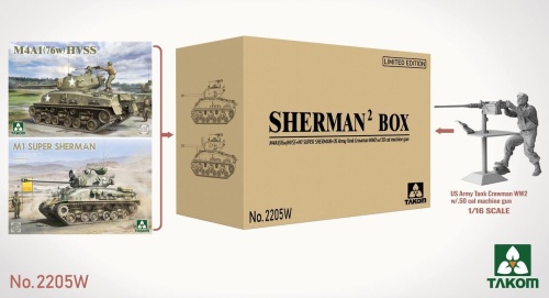 Sherman2 Box M4A1(76w)HVSS + M1 Super Sherman + US Army Tank Crewman Takom 2205W