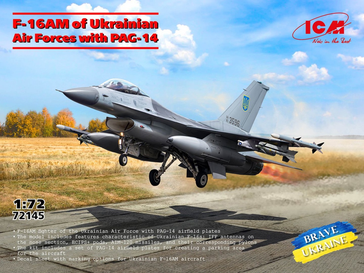 Zdjęcie główne produktu F-16AM ukraińskich sił powietrznych z PAG-14 1:72 ICM 72145