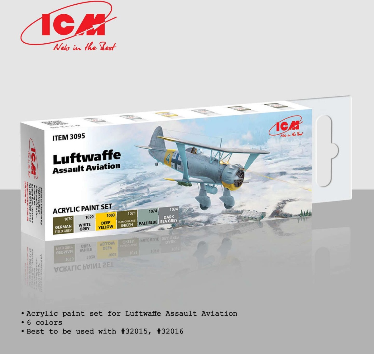 Zdjęcie główne produktu Zestaw farb akrylowych dla Luftwaffe (6x12ml) ICM 3095