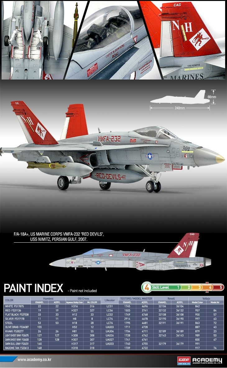 Zdjęcie dodatkowe produktu USMC F/A-18+ VMFA-232 Red Devils 1:72 Academy 12520