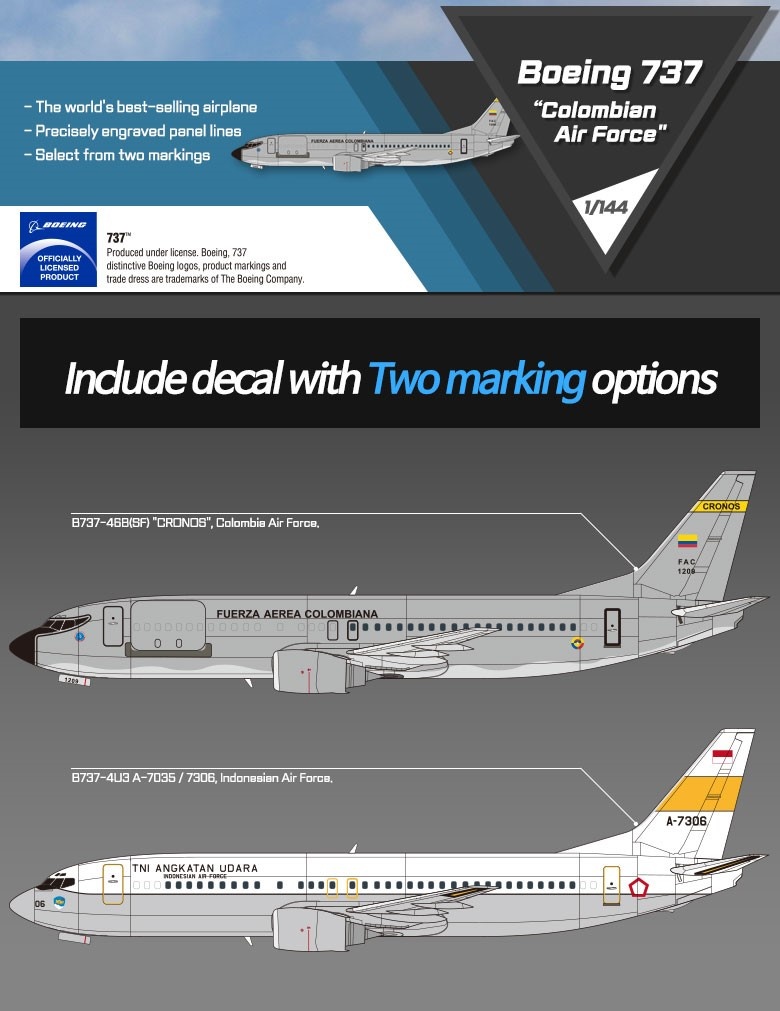Zdjęcie dodatkowe produktu Boeing 737 Colombian Air Force 1:144 Academy 12639