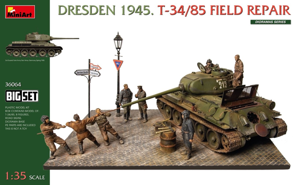 Zdjęcie główne produktu Dresden 1945 T-34/85 Field Repair 1:35 MiniArt 36064