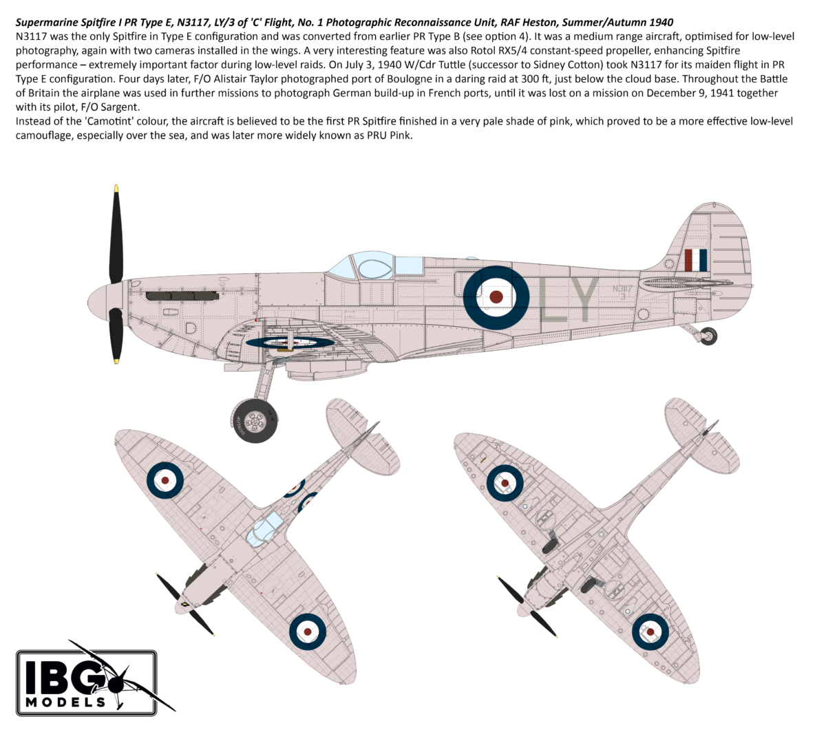 Zdjęcie dodatkowe produktu Supermarine Spitfire PR Type A/B/E 1:72 IBG 72582