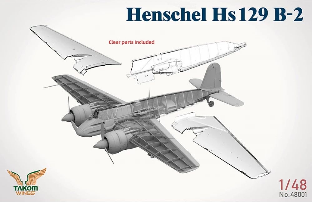 Zdjęcie dodatkowe produktu Hs 129 Box (Hs 129 B-2 + B-3 + 3D Printed Set Figures x2 + Panther A) (edycja limitowana) 1:48 Takom 48001W
