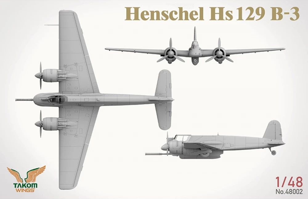 Zdjęcie dodatkowe produktu Hs 129 Box (Hs 129 B-2 + B-3 + 3D Printed Set Figures x2 + Panther A) (edycja limitowana) 1:48 Takom 48001W