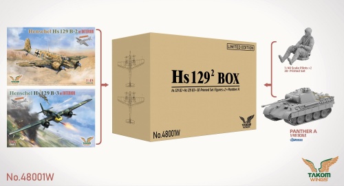 Hs 129 Box (Hs 129 B-2 + B-3 + 3D Printed Set Figures x2 + Panther A) (edycja limitowana) 1:48 Takom 48001W