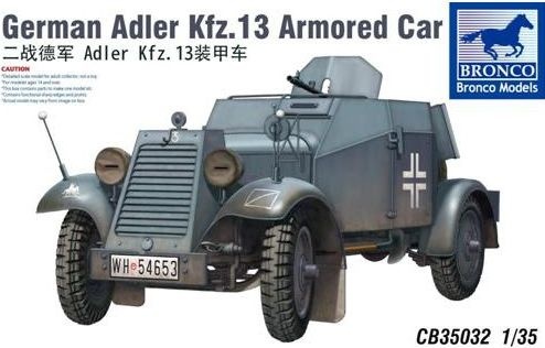 Zdjęcie główne produktu Niemiecki samochód pancerny Kfz.13 Adler 1:35 Bronco CB35032
