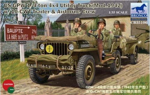 US GPW 1/4 ton 4x4 Utility Truck Mod.1942 z przyczepą 10-CWT i załogą 1:35 Bronco CB35106