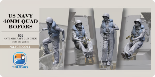 Załoga działa przeciwlotniczego 40 mm Quad Bofors marynarki wojennej USA (w kamizelkach ratunkowych) Zestaw nr 1 1:35 Zimi Model TC3D001J