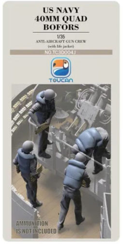 Załoga działa przeciwlotniczego 40 mm Quad Bofors marynarki wojennej USA (w kamizelkach ratunkowych) Zestaw nr 4 1:35 Zimi Model TC3D004J