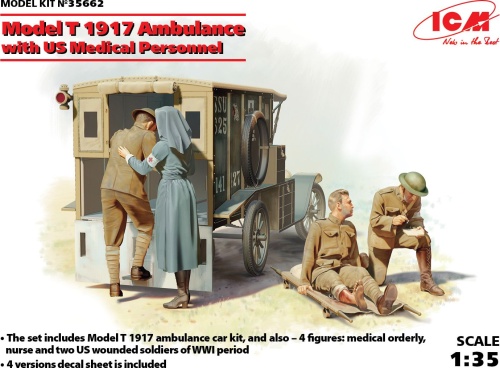 Ambulans Model T 1917 z amerykańskim personelem medycznym 1:35 ICM 35662