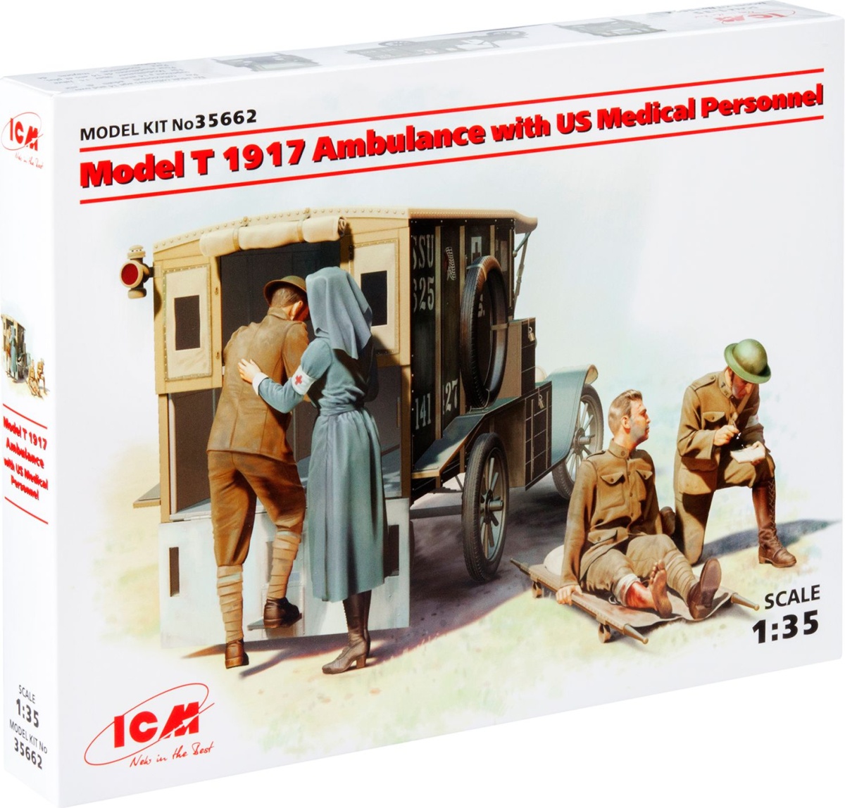 Zdjęcie dodatkowe produktu Ambulans Model T 1917 z amerykańskim personelem medycznym 1:35 ICM 35662