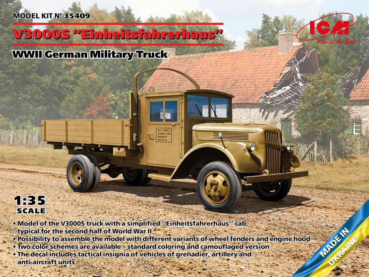 Zdjęcie główne produktu Niemiecka ciężarówka wojskowa V3000S Einheitsfahrerhaus z okresu II wojny światowej 1:35 ICM 35409