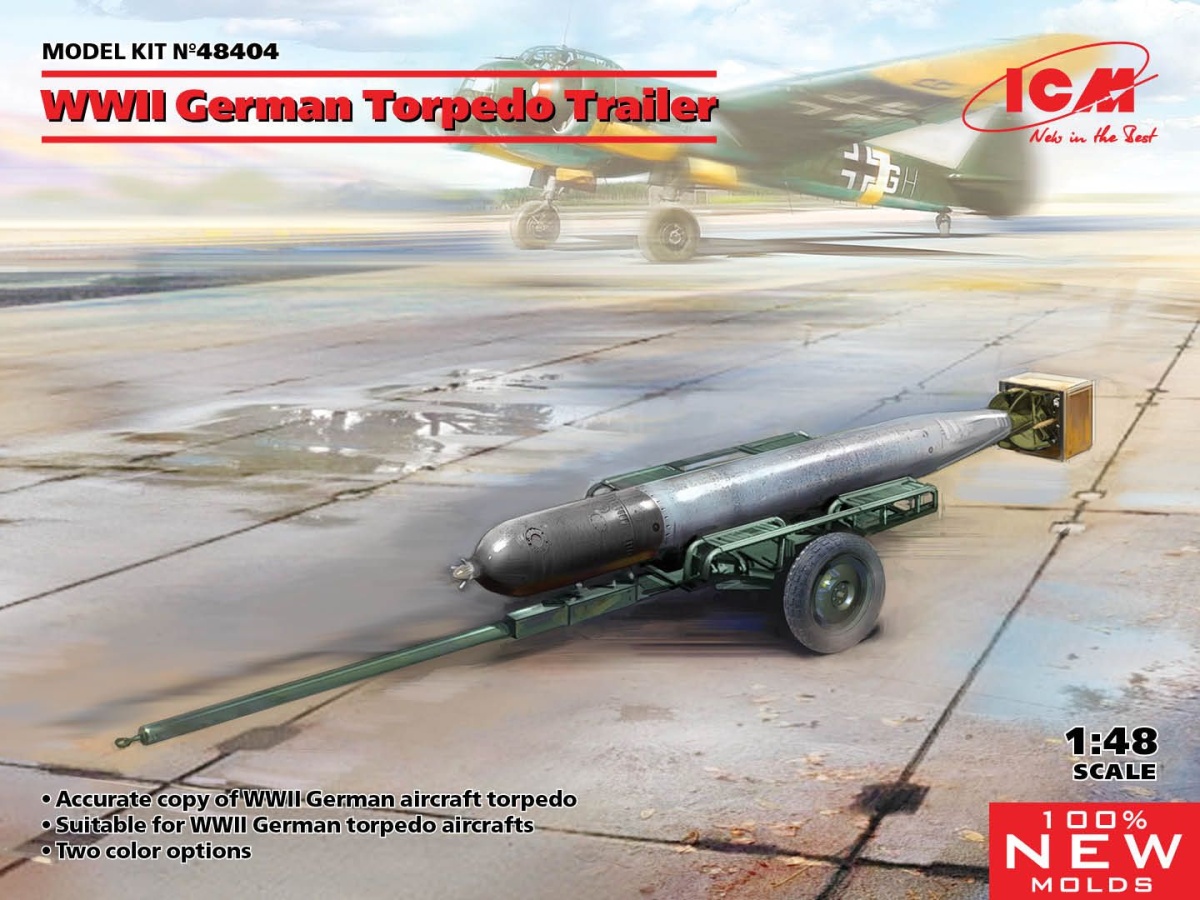 Zdjęcie główne produktu Niemiecka przyczepa torpedowa z czasów II wojny światowej 1:48 ICM 48404