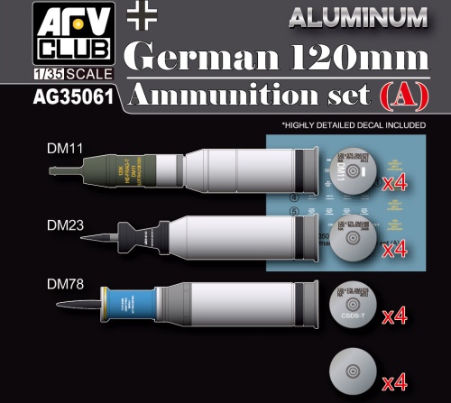 Niemiecki zestaw amunicji 120 mm zestaw A (Aluminium) 1:35 AFV Club AG35061