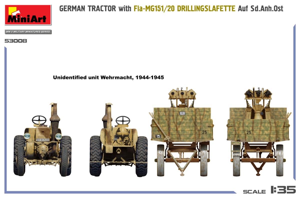 Zdjęcie dodatkowe produktu Niemiecki ciągnik z Fla-MG151/20 Drillingslafette na Sd.Anh.Ost 1:35 MiniArt 53008