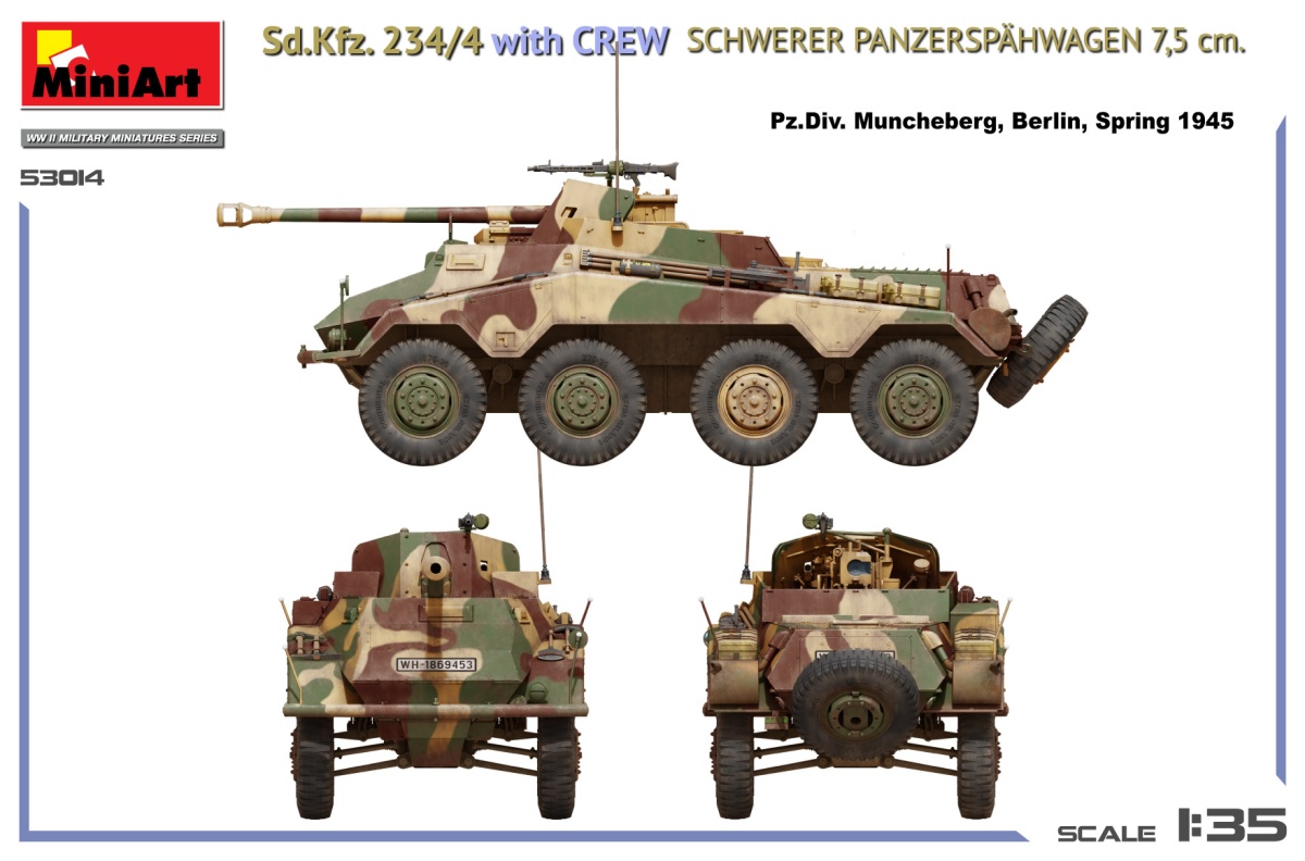 Zdjęcie dodatkowe produktu Sd.Kfz. 234/4 z załogą Schwerer Panzerspahwagen 7,5 cm. 1:35 MiniArt 53014