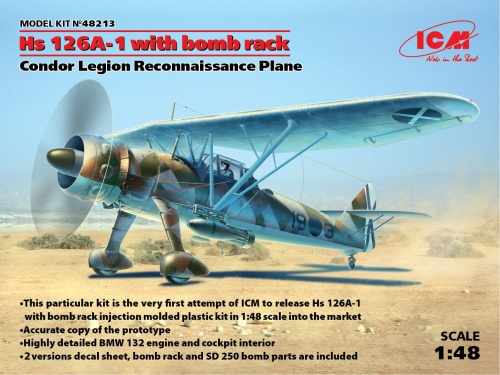 Hs 126A-1 z zasobnikiem na bomby 1:48 ICM 48213