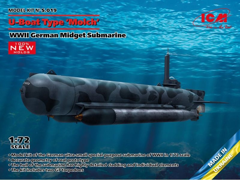 Zdjęcie główne produktu Niemiecki miniaturowy okręt podwodny typu Molch z okresu II WŚ 1:72 ICM S019