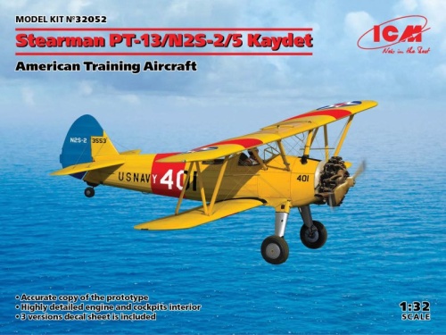 Amerykański samolot szkoleniowy Stearman PT-13/N2S-2/5 Kaydet 1:32 ICM 32052