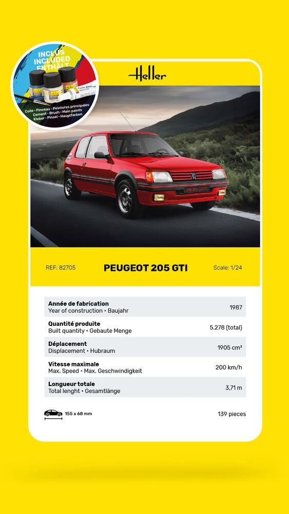 Zdjęcie dodatkowe produktu Peugeot 205 GTI STARTER KIT 1:24 Heller 58705