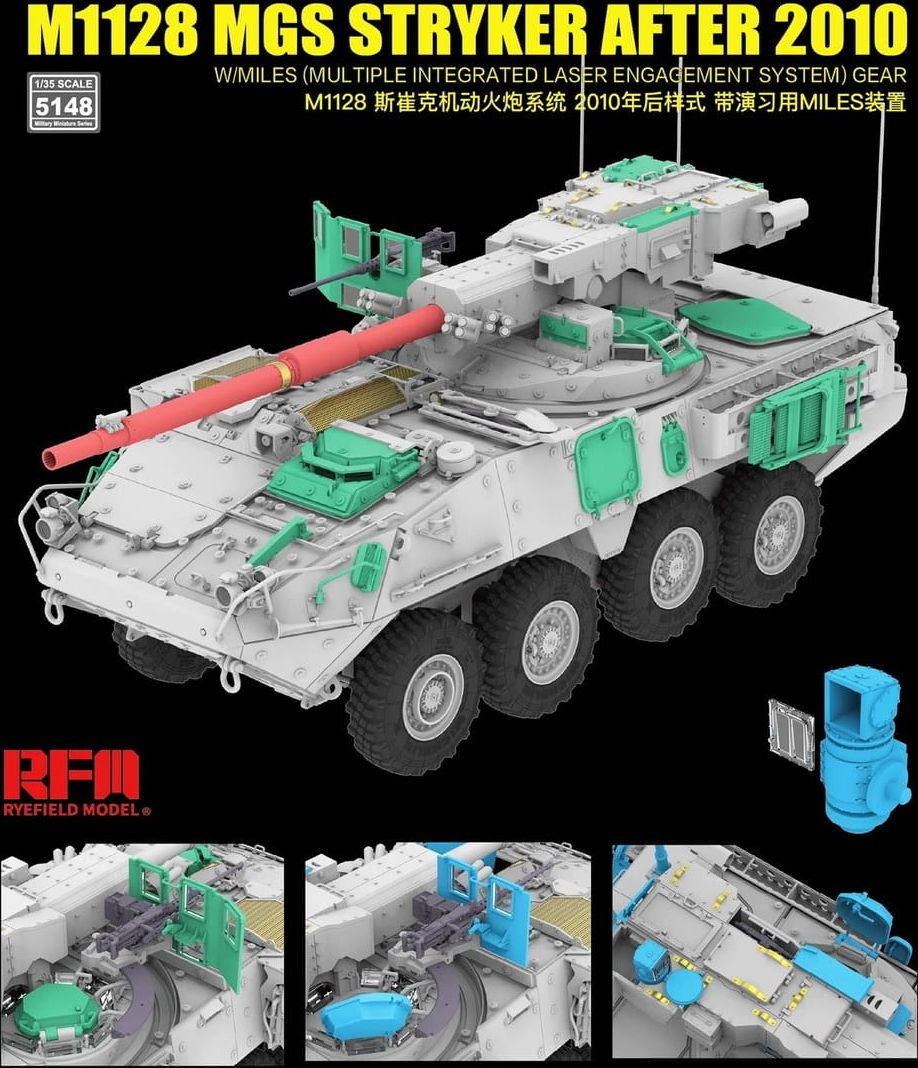 Zdjęcie dodatkowe produktu M1128 MGS Stryker After 2010 w/MILES (Multiple Integrated Laser Engagement System) 1:35 Rye Field Model 5148