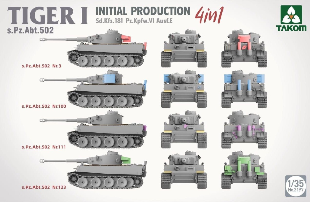 Zdjęcie dodatkowe produktu Tiger I Initial Production Sd.Kfz.181 Pz.Kpfw.VI Ausf. E 4in1 1:35 Takom 2197