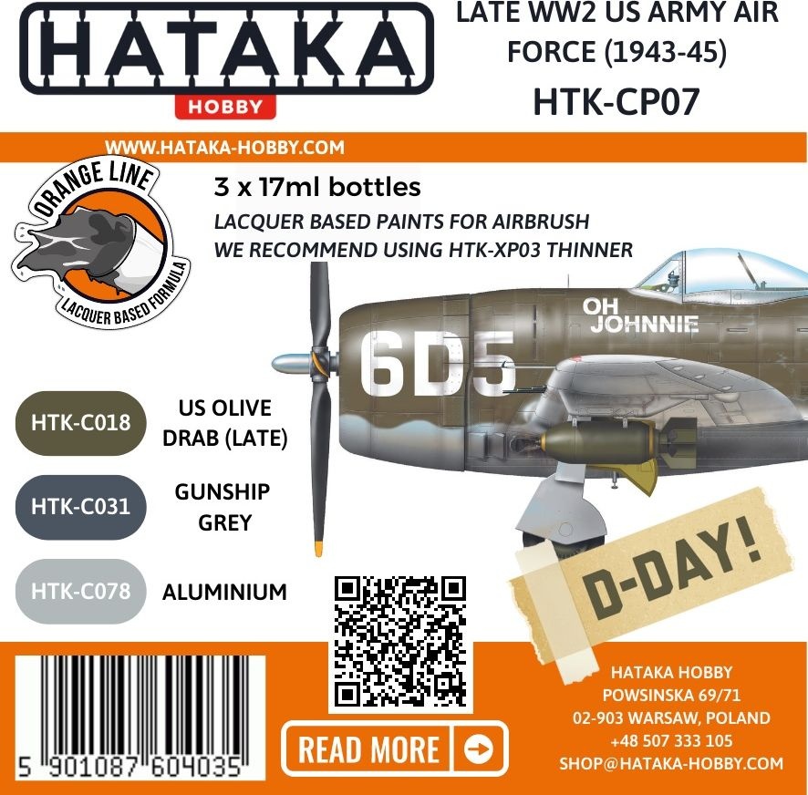 Zdjęcie dodatkowe produktu Zestaw farb Siły Powietrzne US Army Air Force z końca II wojny światowej (1943-45) Hataka CP07