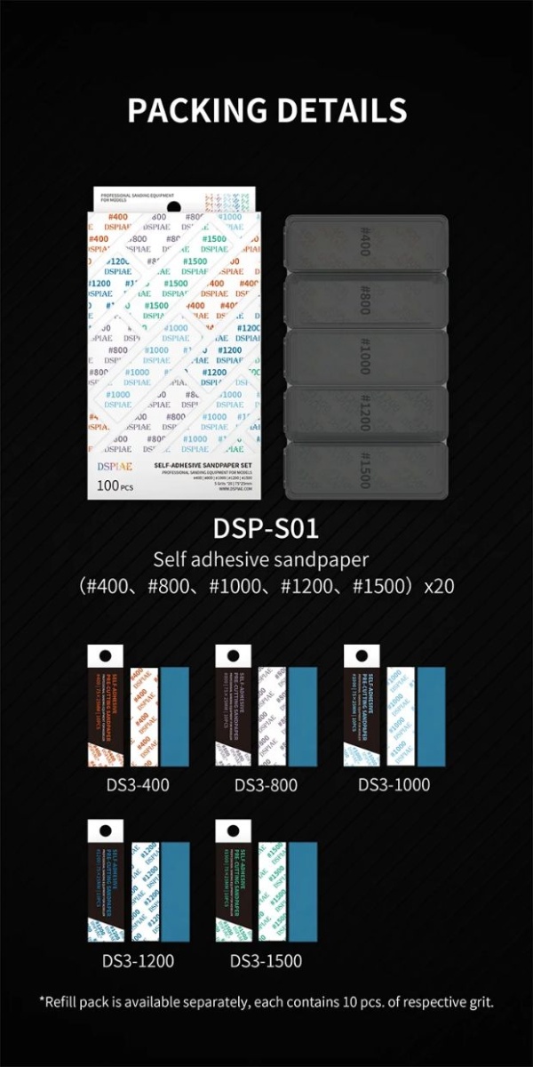 Zdjęcie dodatkowe produktu Zestaw samoprzylepnych papierów ściernych #400-#1500 DSPIAE DSP-S01