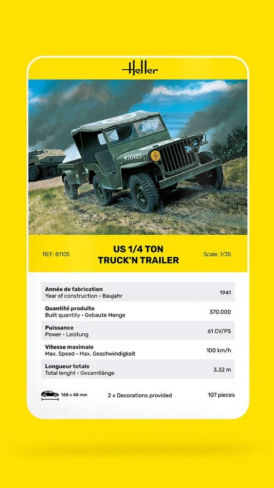 Zdjęcie dodatkowe produktu US 1/4 Ton Truck 'n Trailer 1:35 Heller 81105