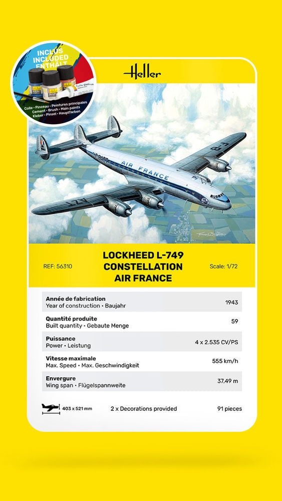 Zdjęcie dodatkowe produktu Lockheed L-749 Constellation Air France 1:72 Heller 56310