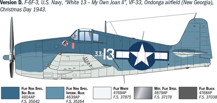 Zdjęcie dodatkowe produktu Grumman F6F-3/5 Hellcat 1:72 Italeri 91213