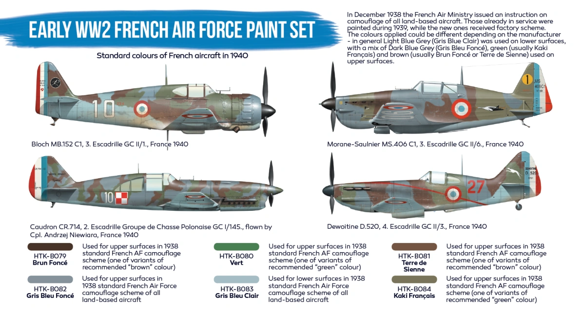 Zdjęcie Zestaw farb Early WW2 French Air Force Paint Set 6x17ml Hataka HTK-BS16