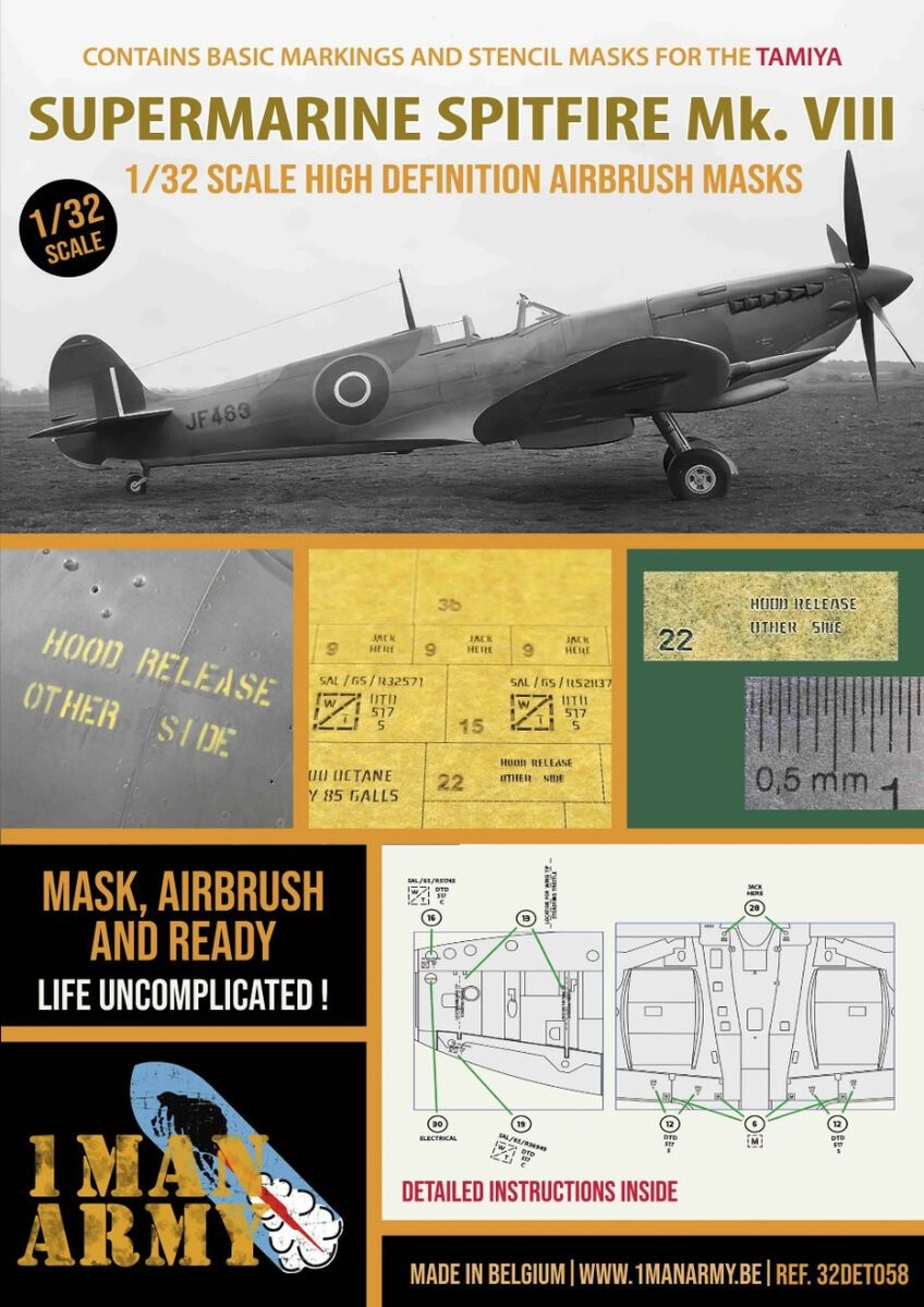 Zdjęcie Maski do aerografu Supermarine Spitfire Mk.VIII 1:32 1 Man Army 32DET058