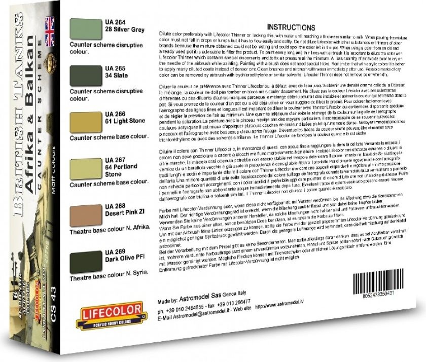 Zdjęcie Zestaw farb British Tanks Afrika & Balkan Caunter Scheme 6x22ml Lifecolor CS43
