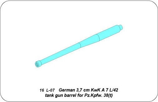 Zdjęcie Lufa do niemieckiej armaty czołgowej 3,7 cm KwK A 7 L/42 do Pz.Kpfw. 38(t) 1:16 ABER 16L07