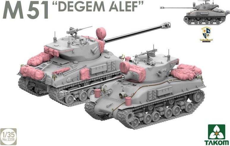 Zdjęcie Sherman Box: M4A1(76)W VVSS Late Production + M51 "Degem Alef" + US Army 1/4 Ton Utility Truck & MP Figure 1:35 Takom 2207W