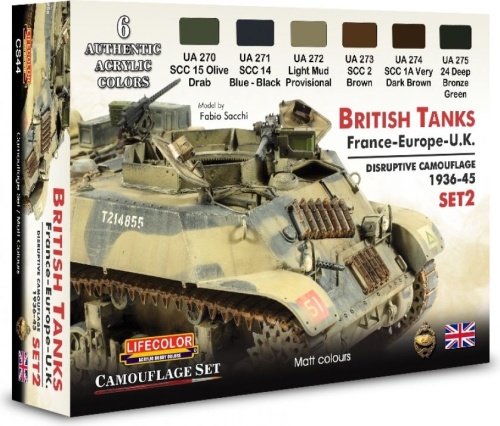 Zestaw farb British Tanks France-Europe-U.K. Disruptive Camouflage 1936-45 Set 2 6x22ml Lifecolor CS44