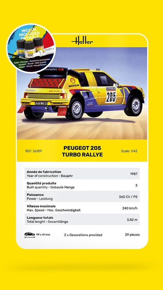 Zdjęcie Peugeot 205 Turbo Rally 1:43 Heller 56189 STARTER KIT