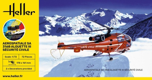 Aerospatiale SA 316B Alouette III Securite Civile 1:72 Heller 56289 STARTER KIT